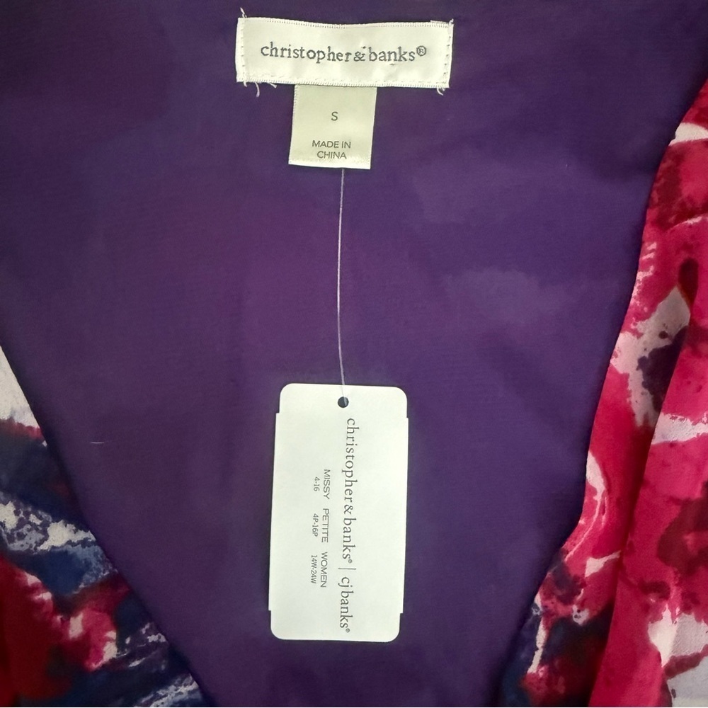 BNWT Christopher & Banks Pink Purple Tie Dye Chiffon Wrap Maxi Womenβs Dress - Picture 2 of 8